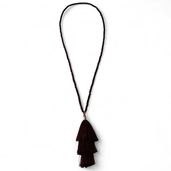 Garnet Red Faceted Crystal Necklace w/ Layered Tassels – 36” Long - Picture 8 of 15